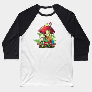 Frog sits on mushrooms and plays guitar, frog lover, mushrooms lovers Baseball T-Shirt